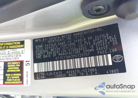 2023 Toyota Camry Le from USA, damaged, VIN 4T1C11AK2PU125757